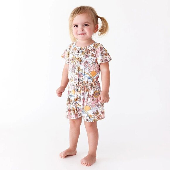 Posh Peanut Baby Girl Bamboo 'Dolly" Flutter Sleeve Short Romper Size 6-12 month - Picture 1 of 6